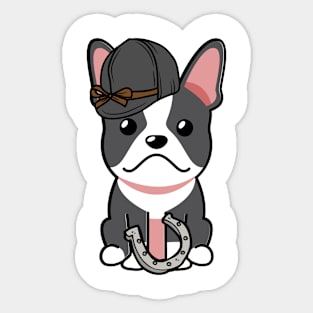 Funny french bulldog is ready to ride a horse Sticker